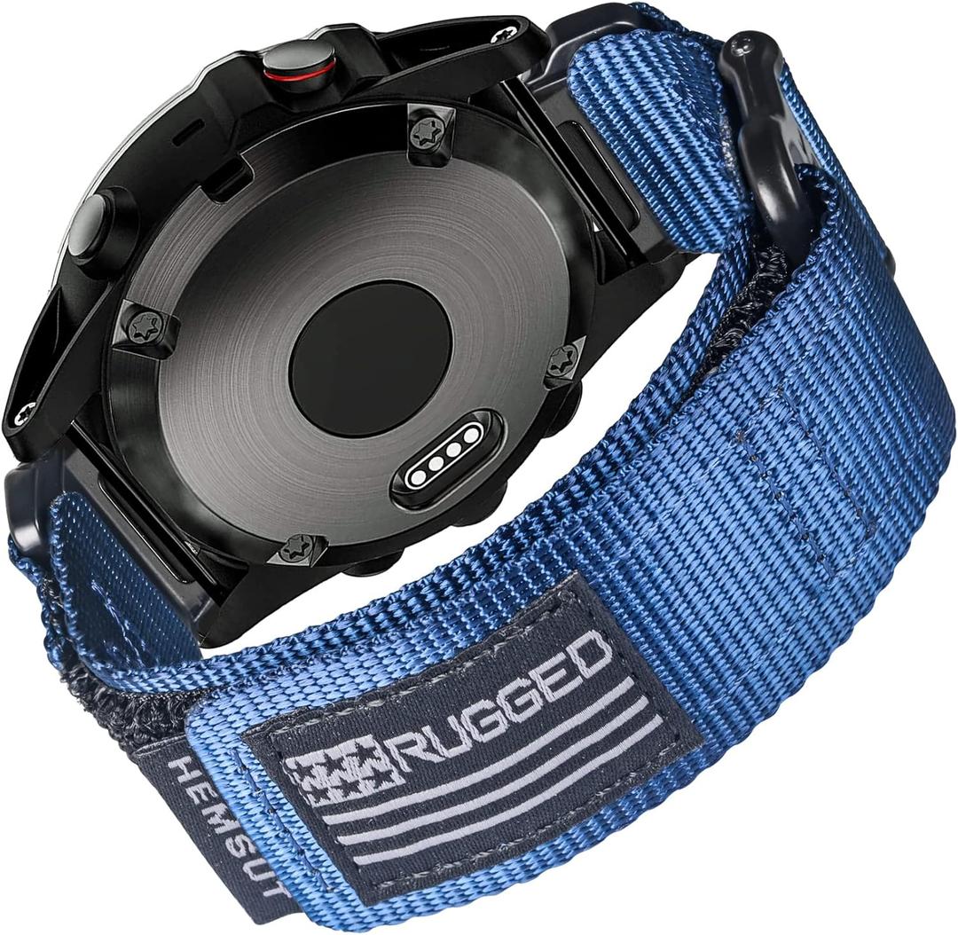 Compatible With Garmin Watch Band, Super Rugged Nylon Sports Strap With Woven Loop Design, For Fenix/Forerunner/Approach/MARQ/Quatix/D2 Series Tough Replacement Band For Men (20MM / Middle (7.2'' to 8.2''), Blue)