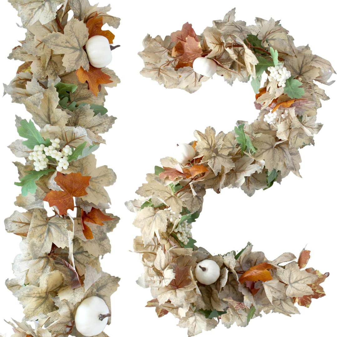 2 Pcs 5.8Ft Fall Garland Fall Decorations for Home, Thanksgiving Decor for Thanksgiving Decorations Indoor, Autumn Garland for Autumn Decor Outdoor
