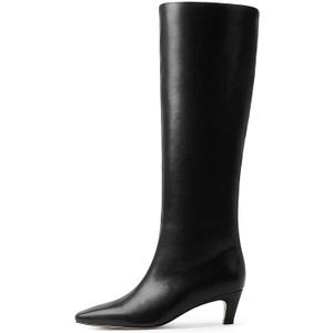 Modatope Knee High Boots Women Square Toe Kitten Heel Tall Boots Womens Fashion Long Boots (7, Pu Black)
