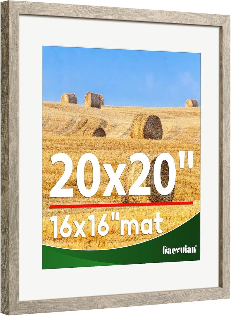 20x20 picture frame,Distressed Farmhouse Wood Pattern 20x20 frame Display 16x16 with mat,Display with Plexiglass,Horizontal and Vertical,Wall Mount Dcor,Light Wood Grain,1Pack