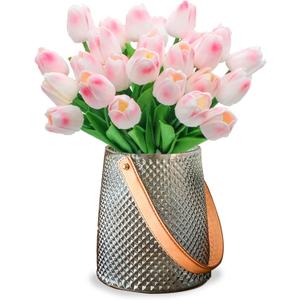 WeTop 30pcs Real Touch Tulips PU Artificial Flowers, Fake Tulips Flowers for Arrangement Wedding Party Easter Spring Home Dining Room Office Decoration (Light Pink)