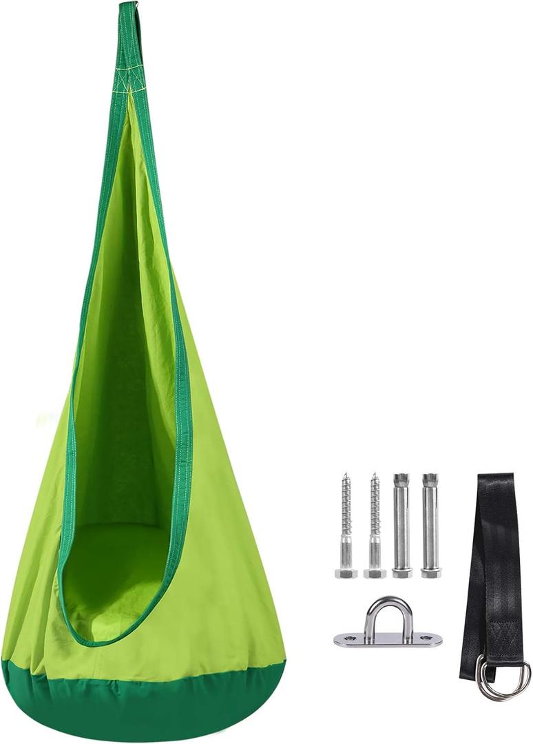 RedSwing Pod Swing for Kids, Cotton Child Hanging Pod Hammock Chair with Inflatable Cushion for Indoor Outdoor Use, Hardware Included, Green RedSwing Pod Swing for Kids, Cotton Child Hanging Pod Hammock Chair with Inflatable Cushion for Indoor Outdoor Use, Hardware Included, Green