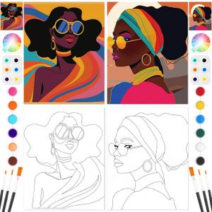 Dinifee 2 Pack Pre Drawn Canvas for Painting Sip and Paint Kit for Couple 8" x 10" Stretched Pre Printed Canvas Couples Date Night Art Party Adults Easter Mother's Day Gift(Fashionable Women)