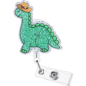 Dinosaur Cowboy Funny Badge Reel, RN Badge Buddy, Cute ID Name Work Badge Holder with Retractable Clip Accessories for LPN CNA MA Nurse Doctor Nursing Student and Medical Workers, Nurse Gifts