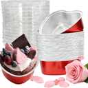 Heart Shaped Cake Pans, 30 Count Disposable Aluminum Foil Baking Tins with Lids - 3.4 Oz Mini Heart Muffin Pans for Cupcakes, Valentine's Day, Mother's Day, Wedding, Christmas (Red)
