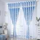 Amidoudou 1 Pair Double Layer Flower Curtains for Girls Room Living Room Pastoral Flowers and Leaf Embroidered Curtains for Bedroom (Blue,54x96 Inch)