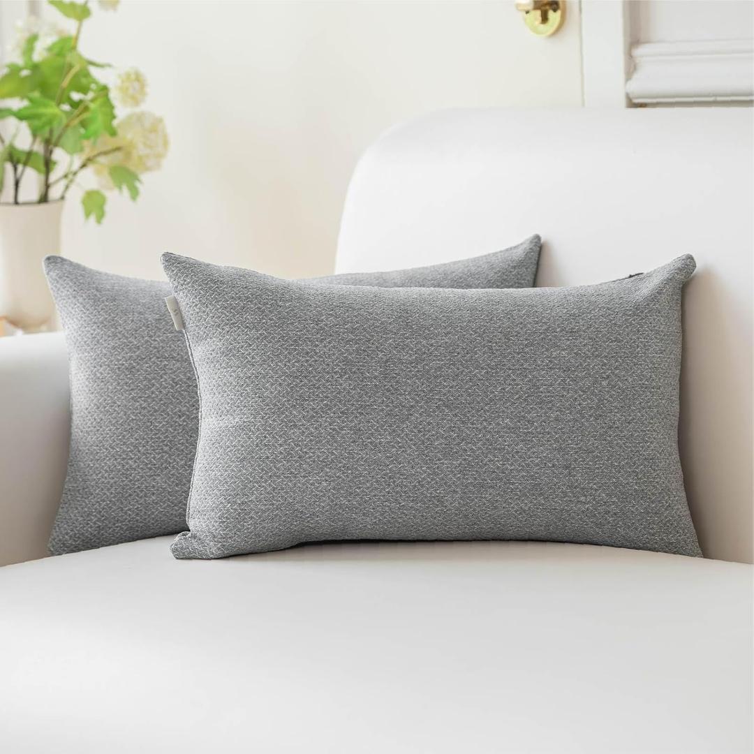 a moment Pillow Covers 12x20 Inch Grey Textured Decorative Throw Pillow Covers Modern Farmhouse Pillowcase Solid Cushion Cover Pack of 2 for Home Decor Sofa Bedroom