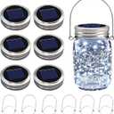 VOOKRY 6 Pack Solar Mason Jar Lights, 30 LED Mason Jar Lids Waterproof Firefly Fairy String Lights with 6 Hangers(No Jars), for Outdoor Patio Garden Yard Lawn Party Wedding Decoration - Cool White