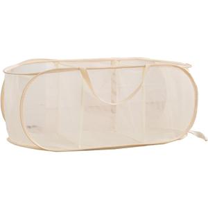 Mesh Laundry Hamper Basket, Sturdy 3 Compartments Laundry Basket, Foldable Pop up Laundry Hamper with Side Pocket for Laundry Room, Bathroom, Kids Room, College Dorm or Travel, Beige