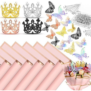 Seajan 192 Pcs Flower Bouquet Accessories Include 40 Sheets Flower Wrapping Paper 4 Mini Crowns 48 Butterfly 100 Corsage Bouquet Pin for Valentine Women Wedding Birthday Mother's Day(Retro Color)