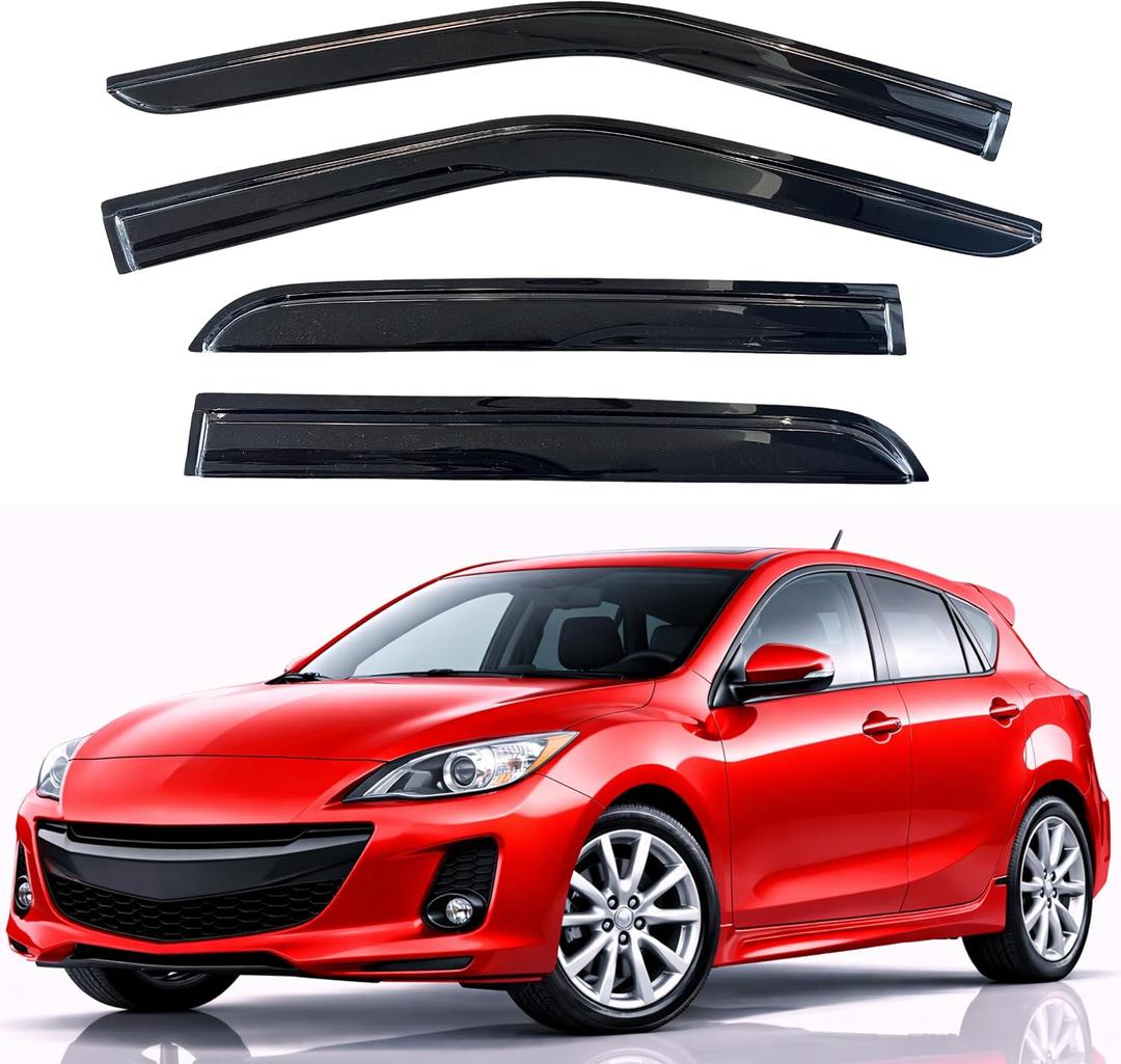 KPY Rain Guards Fit for 2010-2013 Mazda 3 Hatchback, Out-Channel Window Visors Vent Wind Deflectors 4PC, Car Accessories for 10-13 Mazda 3 Hatchback (Excludes Sedan)