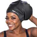 Extra Large Swim Cap for Adult Women Men - Swim Cap for Long Hair, Braids, Dreadlocks, Weaves, Curls & Afros - Black Silicone Swimming Cap, Gifts for Swimmers