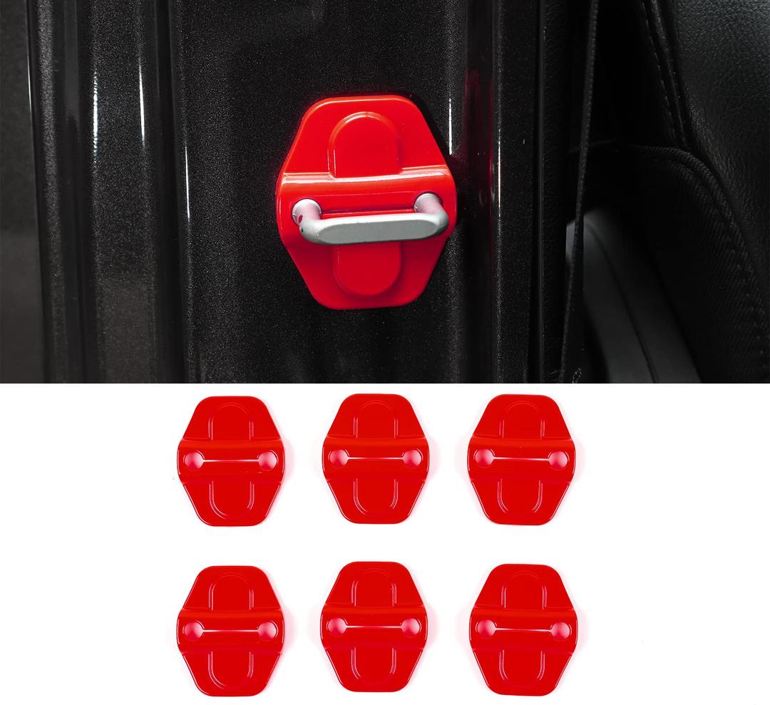 Voodonala for JL Door Lock Cover Buckle Decor Trim for 2018-2024 Jeep Wrangler JL JLU, for Jeep Gladiator JT 2020 2021, ABS Exterior Accessories, 6PAC,Red