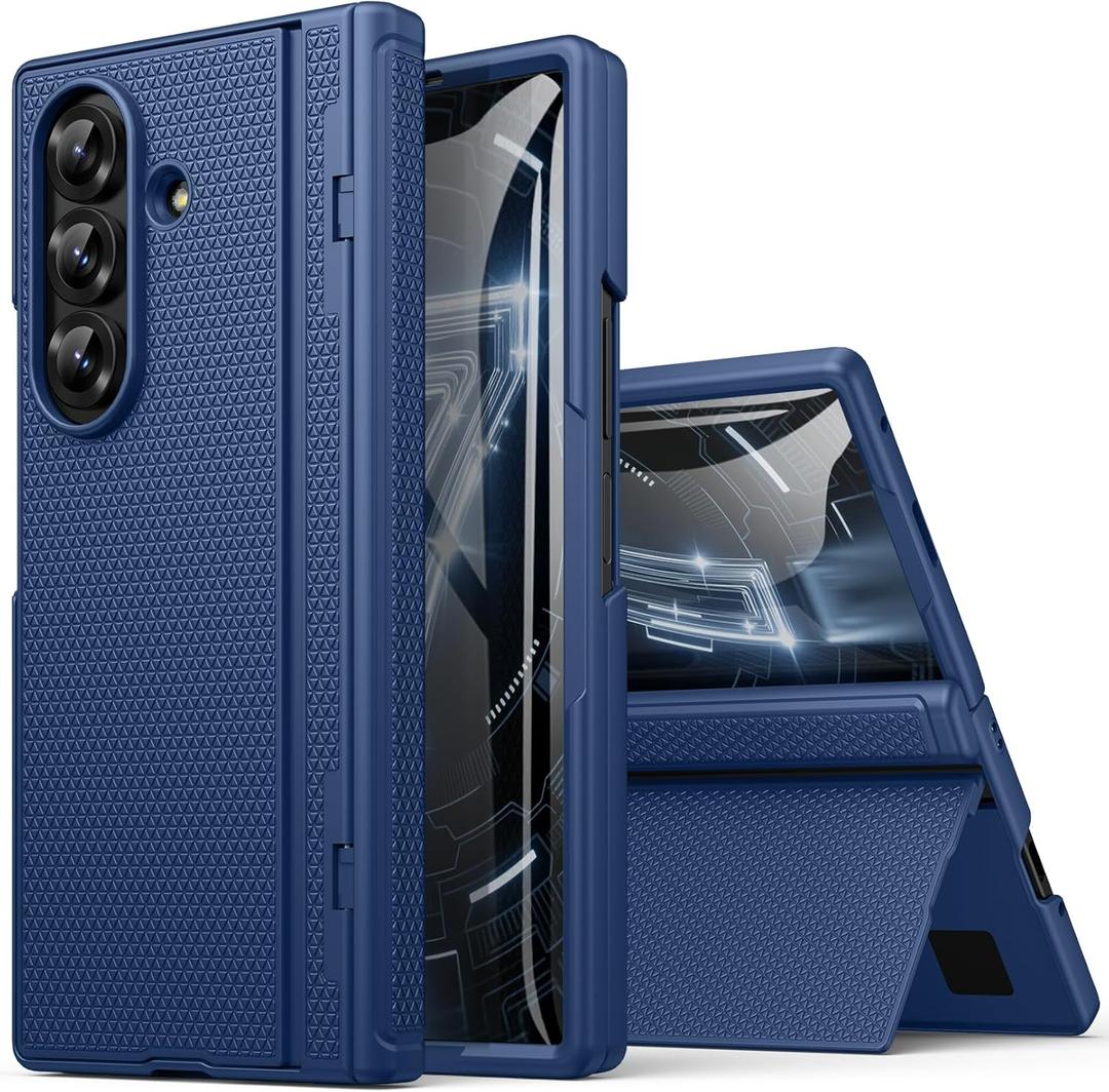 BXYJY for Samsung Galaxy Z Fold 7 Case with Hinge Protection & Kickstand, Front Glass Screen Protector, Slim & Rugged, Hard Full Cover, Daily Protective Phone Case for Samsung Z Fold 7 5g 2025, Blue