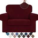 WEERRW Velvet Stretch Chair Sofa Slipcover - 2 Pieces Luxury Soft Velvet Plush Couch Cover Furniture Protector with Elastic Bottom for Pets, Machine Washable, Burgundy, Small