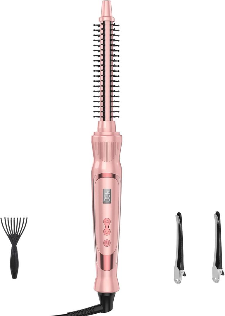 Heated Round Brush 1/2 Inch Small Curling Brush,Volumizing Thermal Brush 0.5 Inch Ceramic Tourmaline Heated Hot Ionic Iron, Tiny Curling Wand Hair Styler Tool (Pink, 0.5 inch)