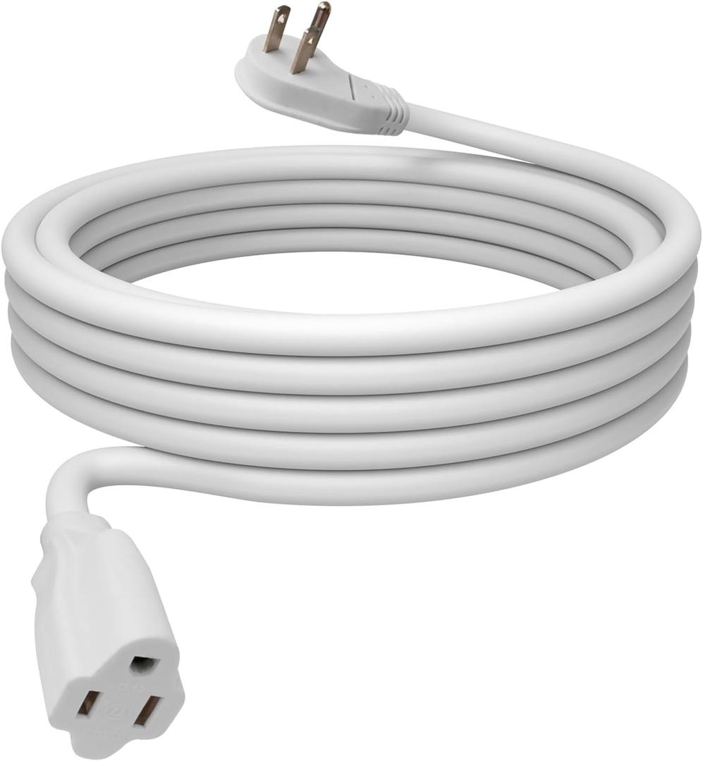 25 Ft Flat Plug Extension Cord, 16 AWG 3 Prong Grounded White Low Profile Extension Cable for Indoor, UL Listed
