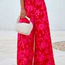 PRETTYGARDEN Women's 2025 Summer Flowy Wide Leg Palazzo Pants Dressy Casual Elastic High Waisted Pockets Boho Beach Trousers (Large, Floral Red Pink)