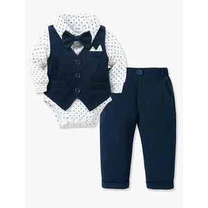 YALLET Baby Boy Clothes Suit 0-24 Months Infant Gentleman Outfits Formal Dress Shirt+Bowtie+Vest+Pants Set Baby Wedding Suits 12-18M