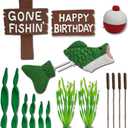 Fishing Cake Topper Gone fishing Cake with Bass Reed Happy Birthday Sign