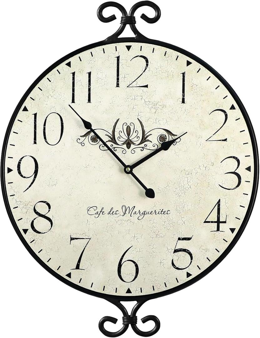 JUMBO DECOR Farmhouse Wall Clock, 17H×13.4D Inch, Wrought Iron Frame with Warm Gray Finish, Vintage Wall Clock Silent Battery Operated Wall Clocks for Home Living Room Kitchen Bedroom