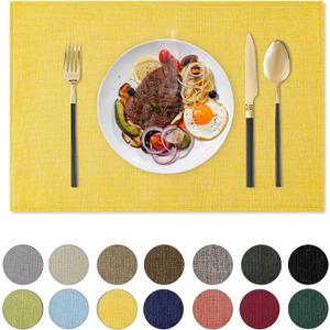 Romanstile Cloth Placemats Set of 8, Heat Resistant Double Layered Thickened Place Mats, Washable Faux Linen Farmhouse Table Mats for Kitchen/Dining/Party/Outdoor, Yellow