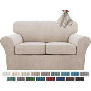 Turquoize 3 Piece Sofa Covers for 2 Cushion Couch Sofa Slipcover Soft Couch Cover for Dogs-Washable Sofa Furniture Covers with 2 Individual Cushion Covers, Jacquard Fabric (Loveseat, Island Fossi)