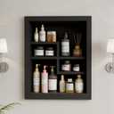 Solid Wood 14 X 18 Recessed Medicine Cabinet,2-Tier, Medicine Cabinet Organizer,Wall Niche, Bathroom Wall Cabinet, Recessed Bathroom Cabinet, Bathroom Cabinet with Storage Black