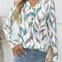 Dealmore Women's Boho Henley Printed Shirts V-Neck Tunic Tops (White, L)
