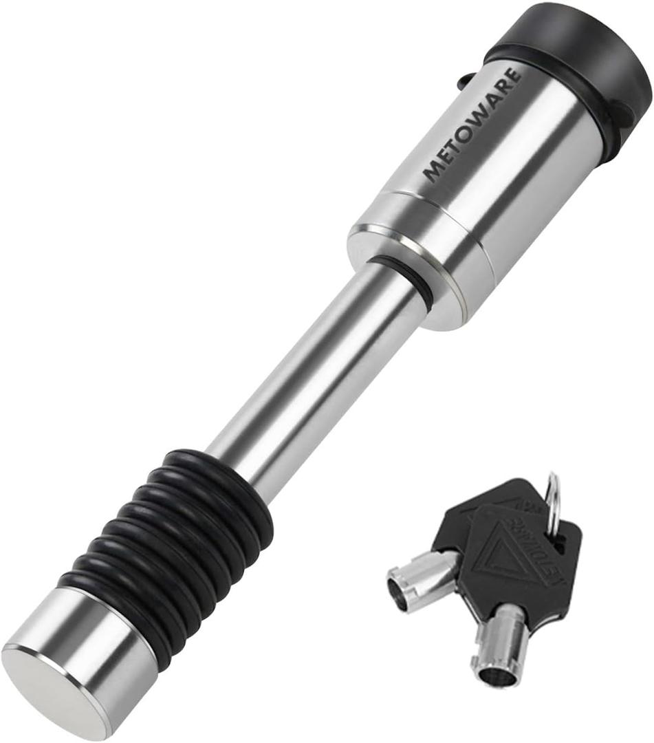 METOWARE Stainless Steel Trailer Hitch Lock - 5/8" Pin for Class III IV Hitches (2" & 2.5" Receivers) - Heavy Duty Anti-Theft Receiver Lock with 8 Anti-Rattle O-Rings & Waterproof Cap (1 pack)