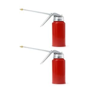 SLIMI 2 PCS Oil Can Pump Oiler, Metal 200ML High Pressure Pistol Oil Can Dispenser, Pump Squirt Oiler with Straight Spout, Universal Manual Spray Can, for Most Cars, SUVs, Trucks (Red)