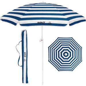 BANZ Cabana Beach Umbrella UPF 50 - UV Protection Foil-Lined Portable Outdoor Umbrella for Sand with Screw-in Base & Tilt Pole - Lightweight Beach Shade & Patio Umbrella with Bag, Blue and White