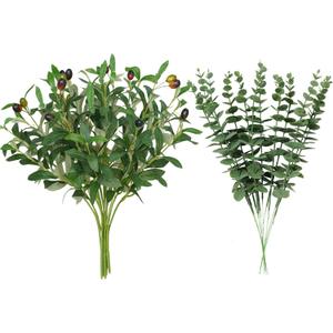 16Pcs Faux Olive Branches&Eucalyptus Branches, 18''Artificial Olive Stems 15''Eucalyptus Stems,Perfect Greenery for Vase,Centerpieces,Spring Decor,Home Decoration for Dining Room&Living Room