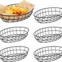 6 Pack Metal Fast Food Oval Baskets, Wire Bread Basket for Serving, Reusable Chip Burger Fruit Vegetables Bowl Storage for Kitchen Table, Restaurants, Snack Bar, 9.5" x 6.3" x 2"