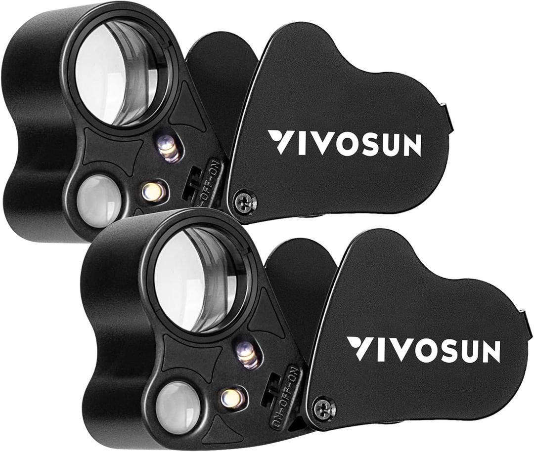 VIVOSUN 2-Pack 30X 60X Illuminated Jewelers Loupe Foldable Magnifier with LED Light for Jewelry Gems Watches Coins Stamps Antiques Black