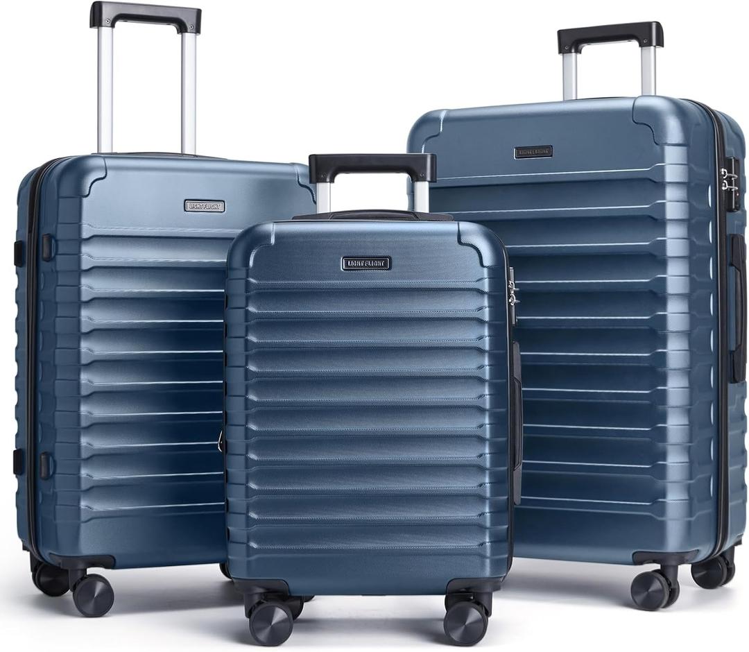 LIGHT FLIGHT Luggage Sets, 3 Piece Durable Suitcase Set with Spinner Wheels, 3 Pcs Hard Shell Lightweight Luggage with TSA Lock, Large Checked Travel Suitcases, 20/24/28 Inch, Royal Blue