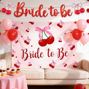 Bride to Be Backdrop Cherry Themed Bridal Shower Decorations Coquette Cherry Banner Balloons Shes Tying the Knot Bachelorette Party Wedding Decor