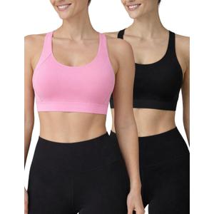 2-Pack High Impact Sports Bra for Women, Sewn-in Pads Molded Cups, Adjustable Straps for Running Gym Workout, Medium