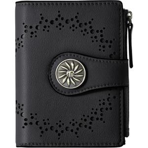 Tipmile Small Wallet for Women Bifold RFID Blocking Card Holder Leather Wallets with Zipper Coin Pocket (Black)