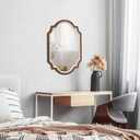 Farmhouse Oval Mirrors for Wall 16 X 22 Inch, Hanging Vintage Oval Mirrors for Bathroom, Distressed White Rustic Wood Framed Entryway Mirror with Scalloped Corner Living Room