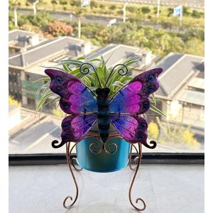 Teaeeno Butterfly Decor Flower Pot,Outdoor Flower Planters,Animal Succulent Flower Pot,Metal Flower Pots,Decorative Fun Planter for Cactus and Air Plants for Indoor/Outdoor Use,Perfect Gardening Gifts, Color Butterfly 8"lx7"wx12.2"h