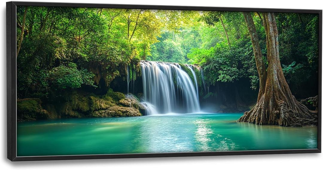 Extra Large Wall Art for Living Room Framed, Forest Waterfall Oversized Wall Decor Pictures, Nature Scenery Trees Landscape Canvas Print Painting, Framed Artwork Bedroom Office Home Decor 30"x60"