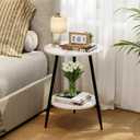 ShellKingdom Small Round Side Table, 2 Tier Marble Pattern End Table for Indoor Outdoor Bedroom Living Room Home Office Nightstand with Metal Frame (White Marble)