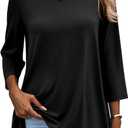 AKEWEI 3/4 Length Sleeve Womens Tunic Tops Loose Fit Blouses Dressy Casual Crew Neck Tees S-3XL (XX-Large, Black)