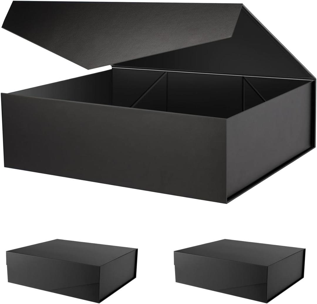 PACKHOME 17x14.5x5.5 Inches, 3 Extra Large Gift Boxes with Lids, Magnetic Closure Boxes for Clothes and Large Gifts (Matte Black with Grain Texture)