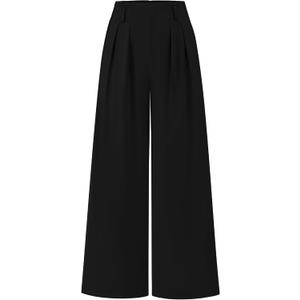 BTFBM Women's Elegant Flowy Dress Pants Front Pleated High Waisted Casual Wide Leg Loose Palazzo Trousers with Pockets (14, Black)