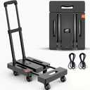 Ronlap Folding Hand Truck, Foldable Moving Dolly Cart with Wheels 500lbs Heavy Duty Luggage Cart Portable Hand Cart Collapsible Dolly with 6 Wheels & 2 Ropes for Airplane Travel House Moving, Black