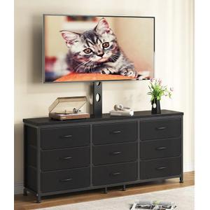 TV Stand with Mount for 32/55/65/75/85 inch TVs, Entertainment Center with 9 Fabric Drawers Dresser Storage, Height Adjustable Media Console