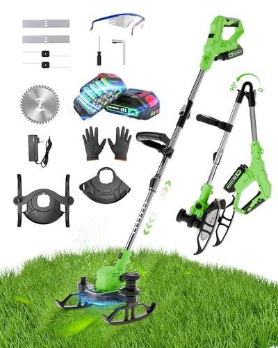 3 in 1 Cordless Weed Wacker, 21V Battery Powered Weed Eater & Brush Cutter, Electric Grass Trimmer/Edger Lawn Tool, 19000RPM Motor, 2 x 2.0Ah Batteries and Charger Included, Eco Friendly Grass Cutter