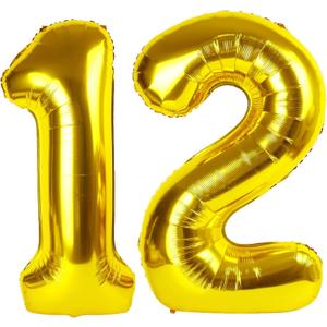 40 Inch Gold Balloon Number 12 Balloon,Jumbo Mylar Foil Helium Balloon for 12 Birthday Digital Balloons for Birthday Party,Wedding Anniversary Party Decorations